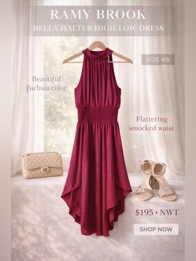 Ramy Brook Bella Dress Trure Fuchsia Silk Halter Hi Low NWT Size XS $445 MSRP